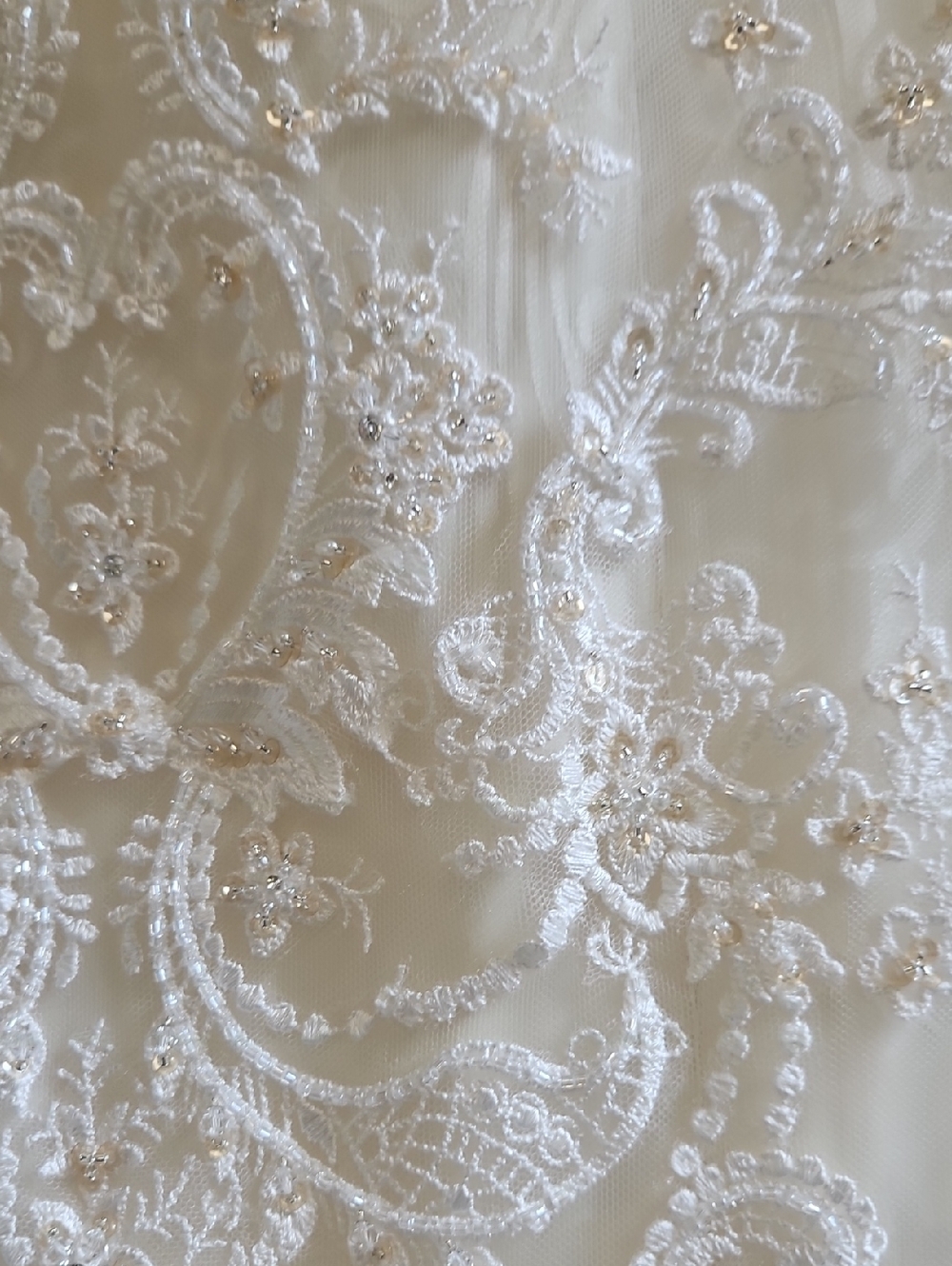Size 10 light/dark ivory cap sleeve sparkly lace mermaid bridal gown NWOT - Picture 9 of 16